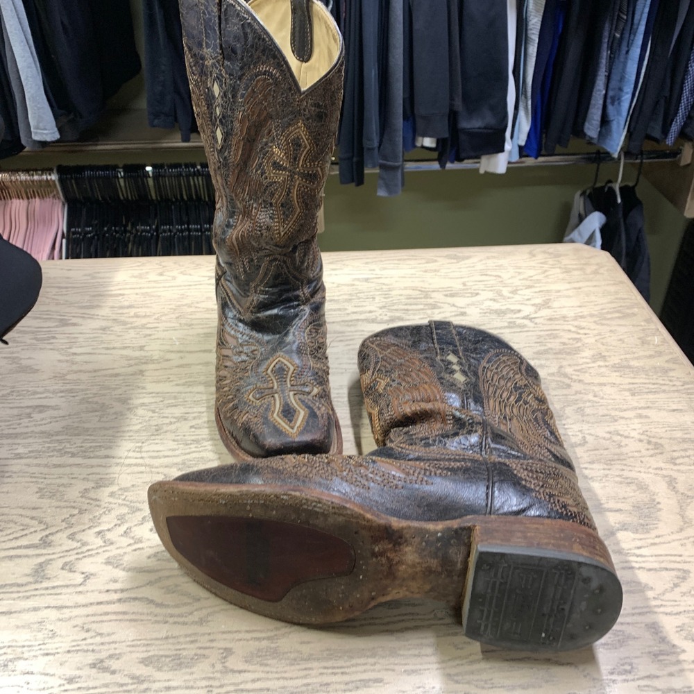 Corral Cowboy Boots Mens 8.5 D Brown Leather Wing Cross Square Toe A1978
